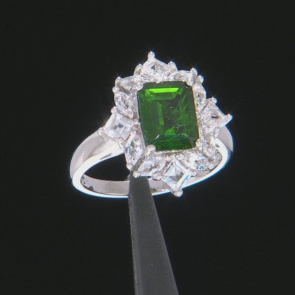 Green Chrome Diopside Rhodium Over Silver Ring - Picture 2 of 11